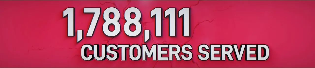 Animated counter reading “1,788,111 customers served”.