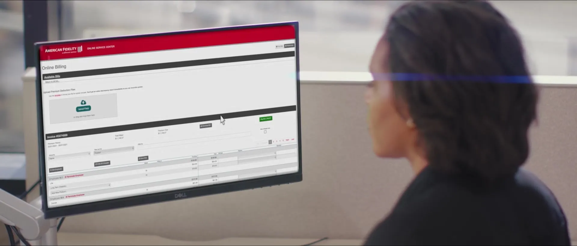 The billing dashboard on an office monitor.