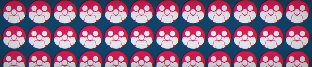 A repeating pattern of customer icons across the ultra-wide frame.