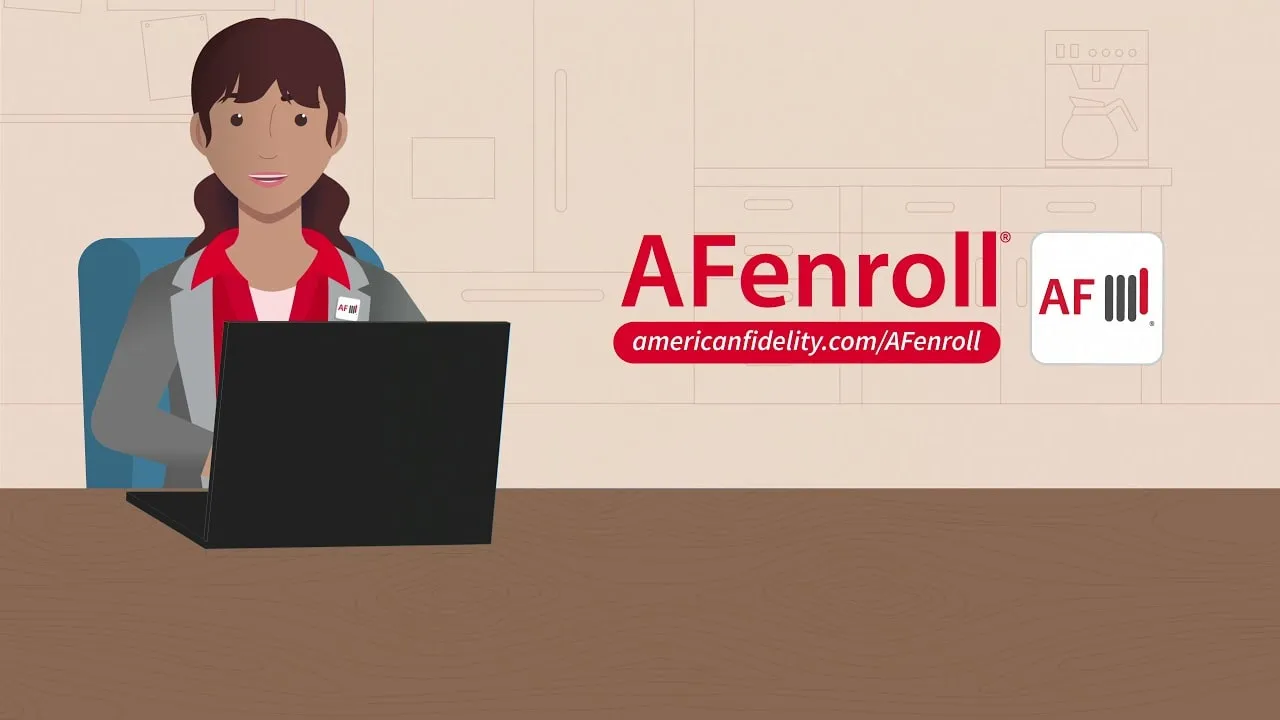 An illustrated employee at a laptop beside the AFenroll logo.